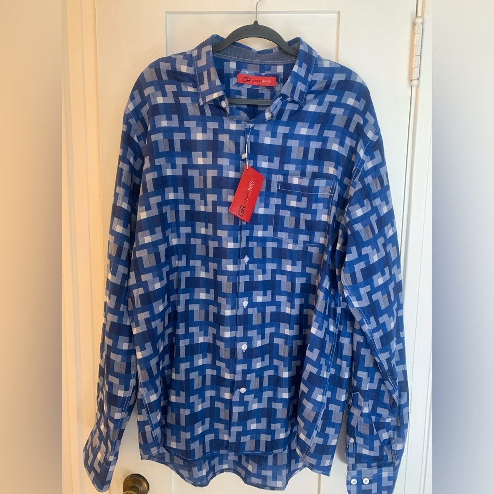 Georg Roth Los Angeles Pima Cotton Men's LS Shirt Navy/White Sz. XL NWT